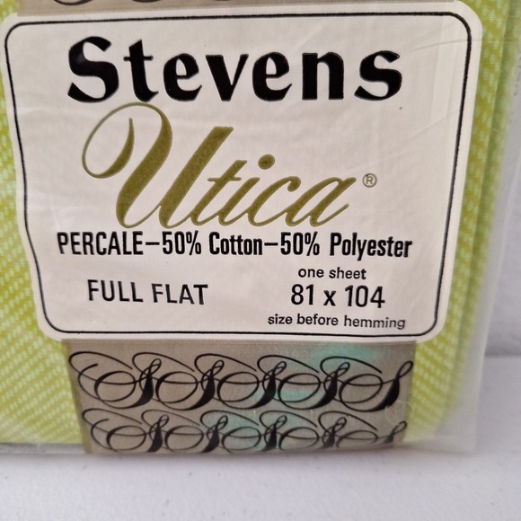 Vintage Stevens Utica‎ Full Flat Sheet Lime Green 81 x 104 NEW SEALED - Picture 4 of 8